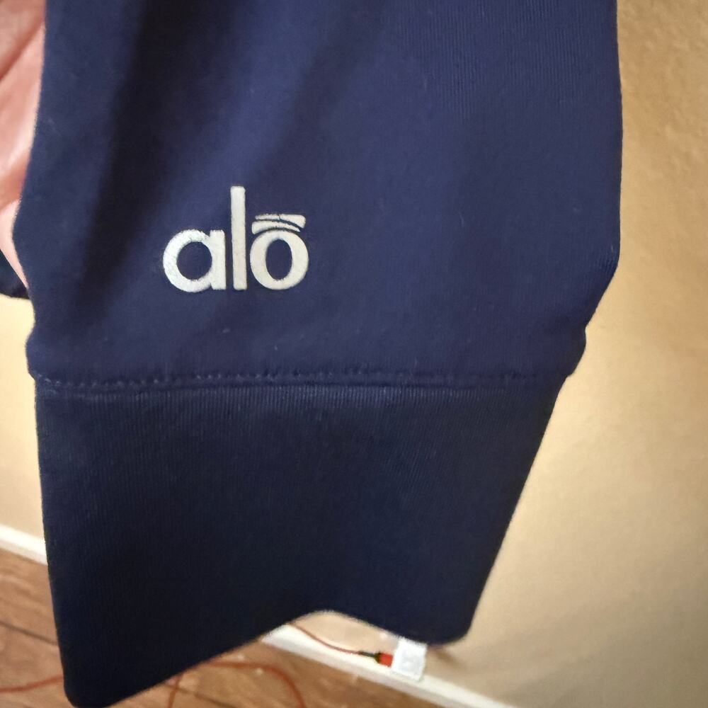 Alo Yoga full zip navy moto track jacket faux leather trim activewear athletic S - Picture 6 of 10